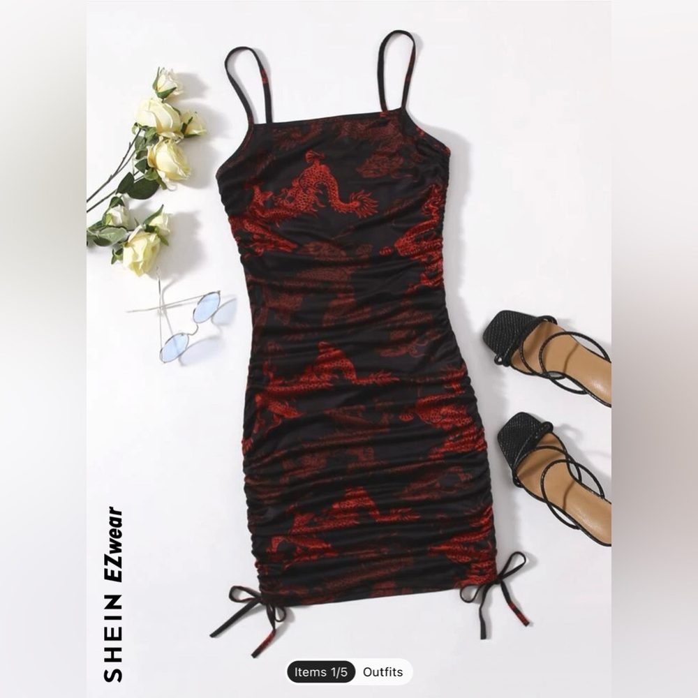 Shein red dragon dress
